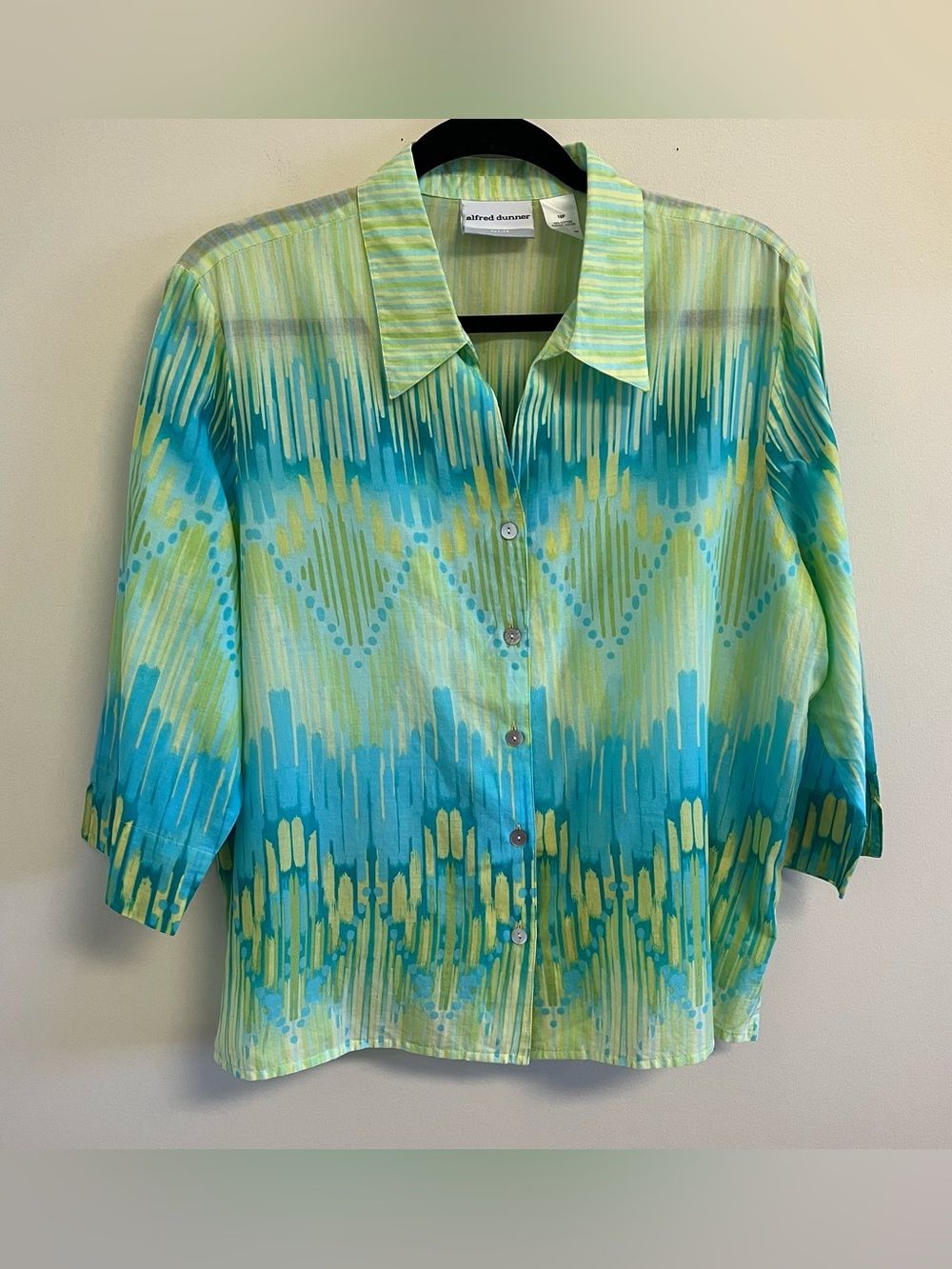 Boho Cottagecore Watercolor Blue Green Women’s 16 P Cotton Blouse 3/4 Sleeve